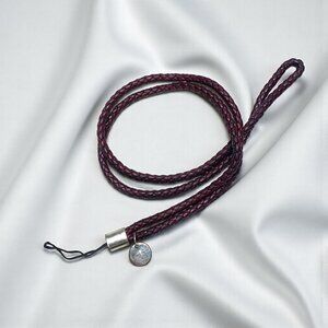 Bottega Veneta Braided Leather Phone Strap Brown With Silver Hardware Extra Long